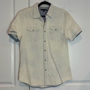 John Varvatos Bleached Denim Pearl Snap Short Sleeve Casual Shirt M